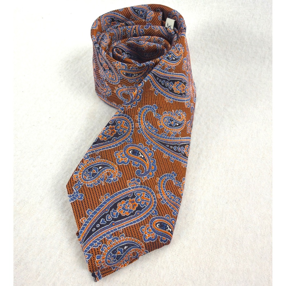 Jos. A. Bank 1905 Collection Mens Orange Blue Paisley Silk Necktie Tie